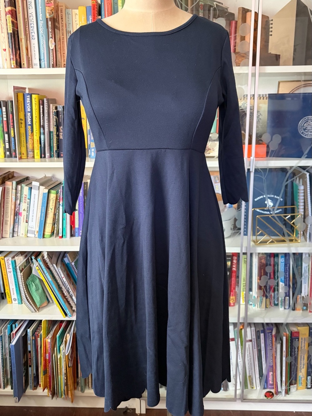 Scallop Edge Navy Dress